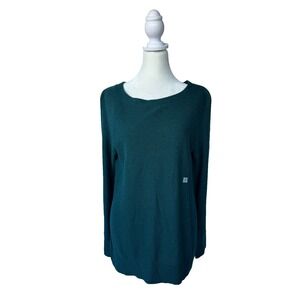 Loft Sweater Womens M Green Knit Minimalist Sleek Capsule Wardrobe Pullover NWT